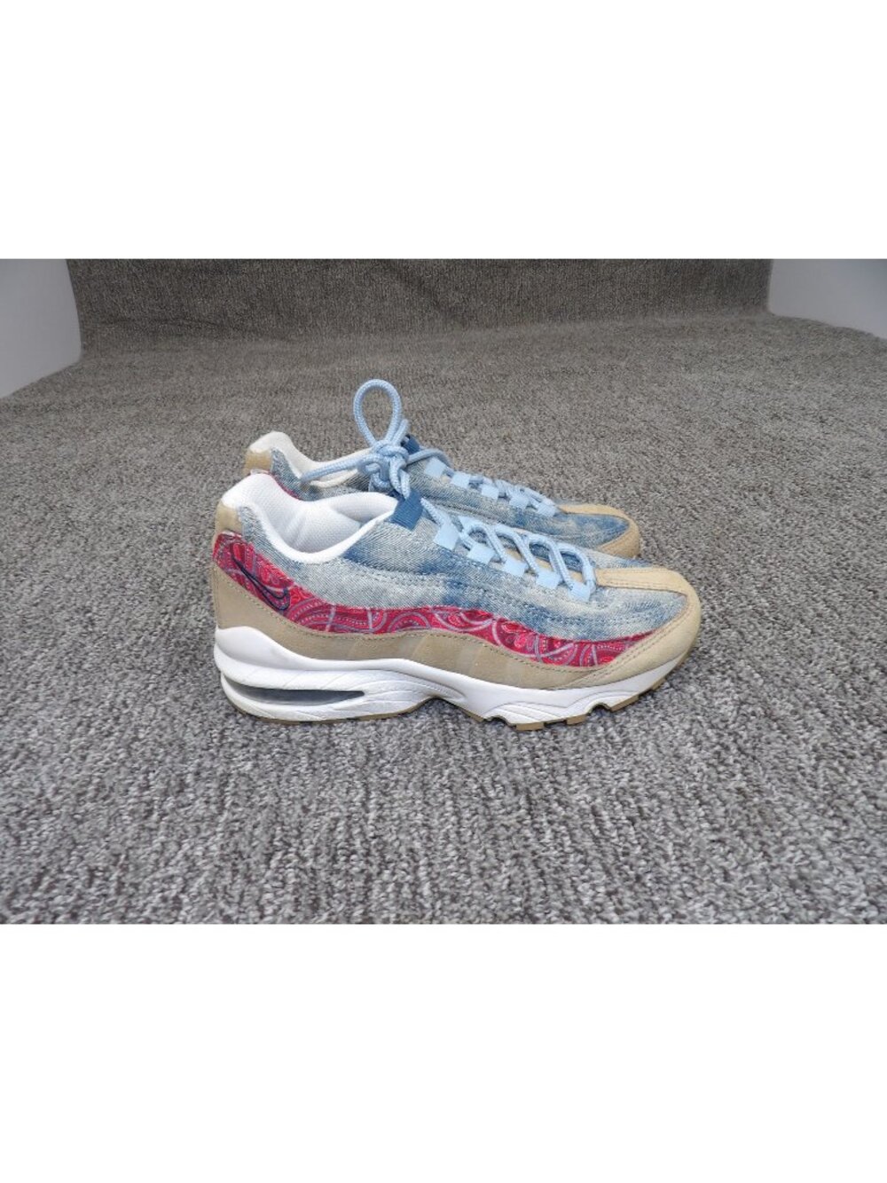 Nike Air Max 95 Paisley Denim Tan Red Running Shoes (Women's 6)(Boys 4.5)